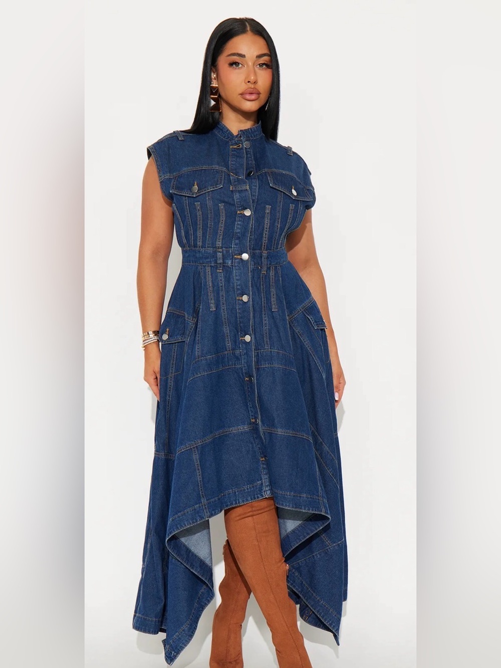 Asymmetrical button up denim dress